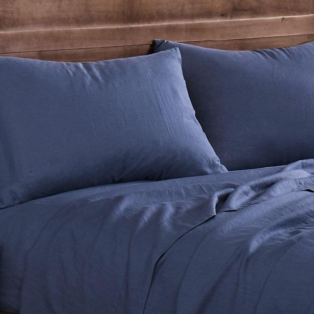 Brooklyn Loom 300-Thread-Count Linen Solid Queen Sheet Set in Navy