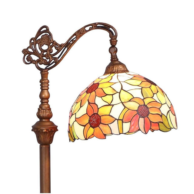Bieye L10515 Orange Sunflower Tiffany Style Stained Glass Reading Floor Lamp with 12 inch Wide Shade, Light Direction is Adjustable, 65 inch Tall