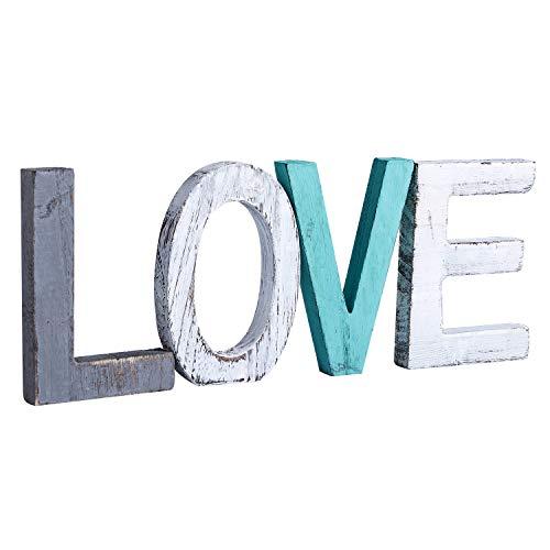 Y&Me Rustic Wood Love Sign, Decorative Wooden Block Word Signs, Freestanding Wooden Letters, Rustic Love Signs for Home Decor,16.5 x 5.9 Inch, Multicolor