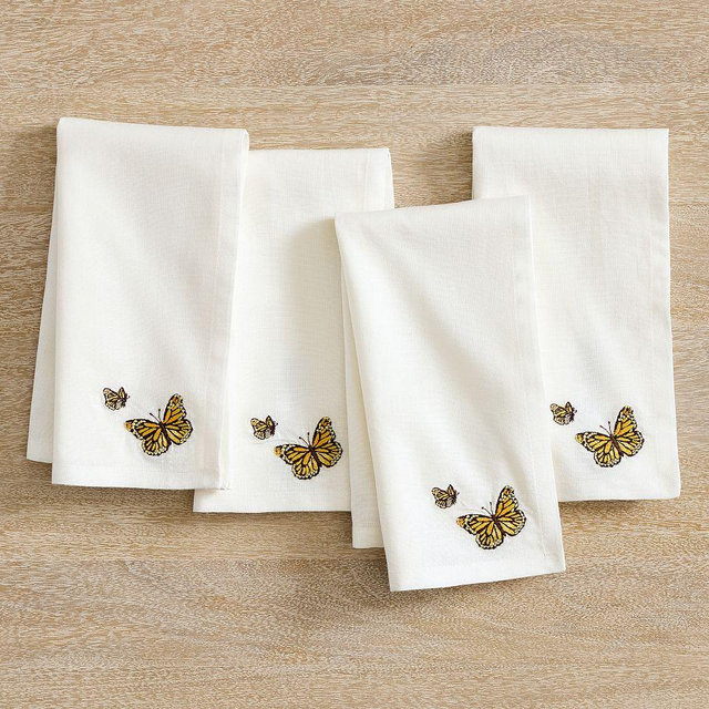 Embroidered Butterfly Cotton Napkins, Set of 4 - White