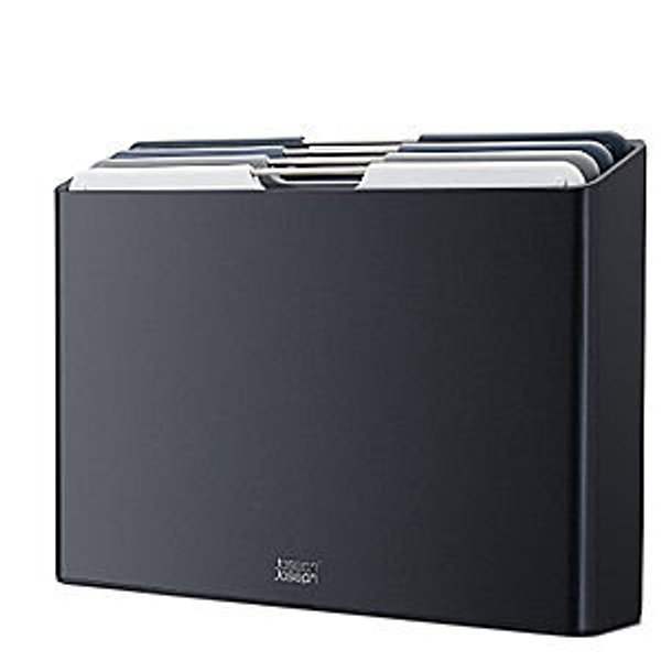 Joseph Joseph Folio 4-Piece Colour coded Cutting Board Set, Slimline case for organized Kitchen storage, Graphite