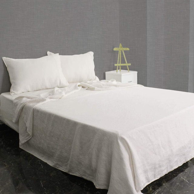 S VICTORY SYMBOL 100% French Natural Pure Linen Bedding Sheet Set Ultra Soft Durable Luxurious Stone Washed 4 Pieces Sheets Set(Creamy-White,Queen)