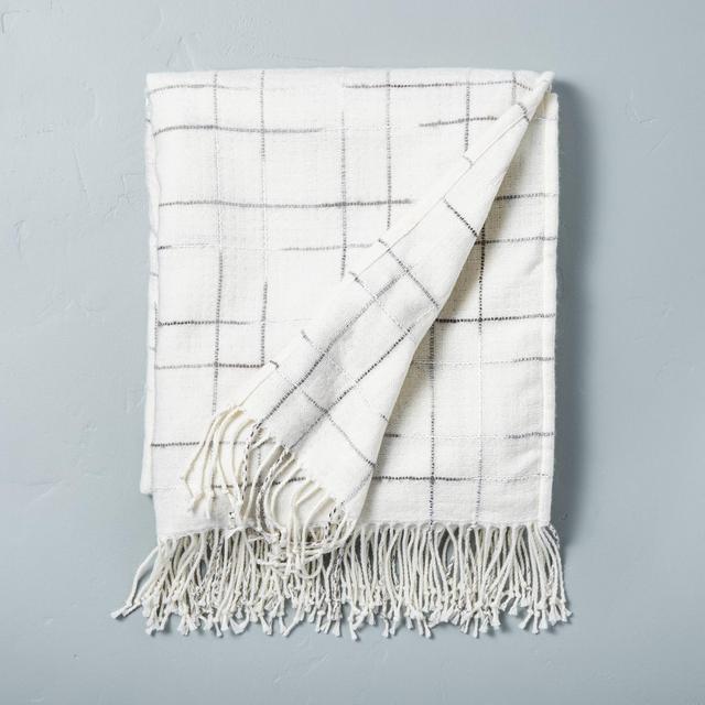 Checkered Fringe Throw Blanket Gray/Sour Cream - Hearth & Hand™ with Magnolia