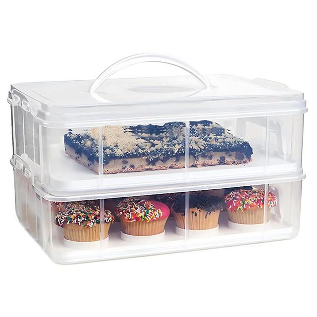 TRBIDRBO Two Tier Cupcake Carrier, White Cupcake Holder Carries for 24 Standard-Size Cupcakes Muffin or 2 Large Cake