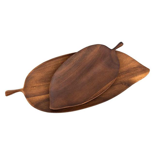 WOODSY Wooden Plates, Set of 2 Wood Plates for Food, Handcrafted of Acacia Wood, Lightweight for Dishes Snack Dessert Ideal Gifts Wedding Birthday Housewarming parties