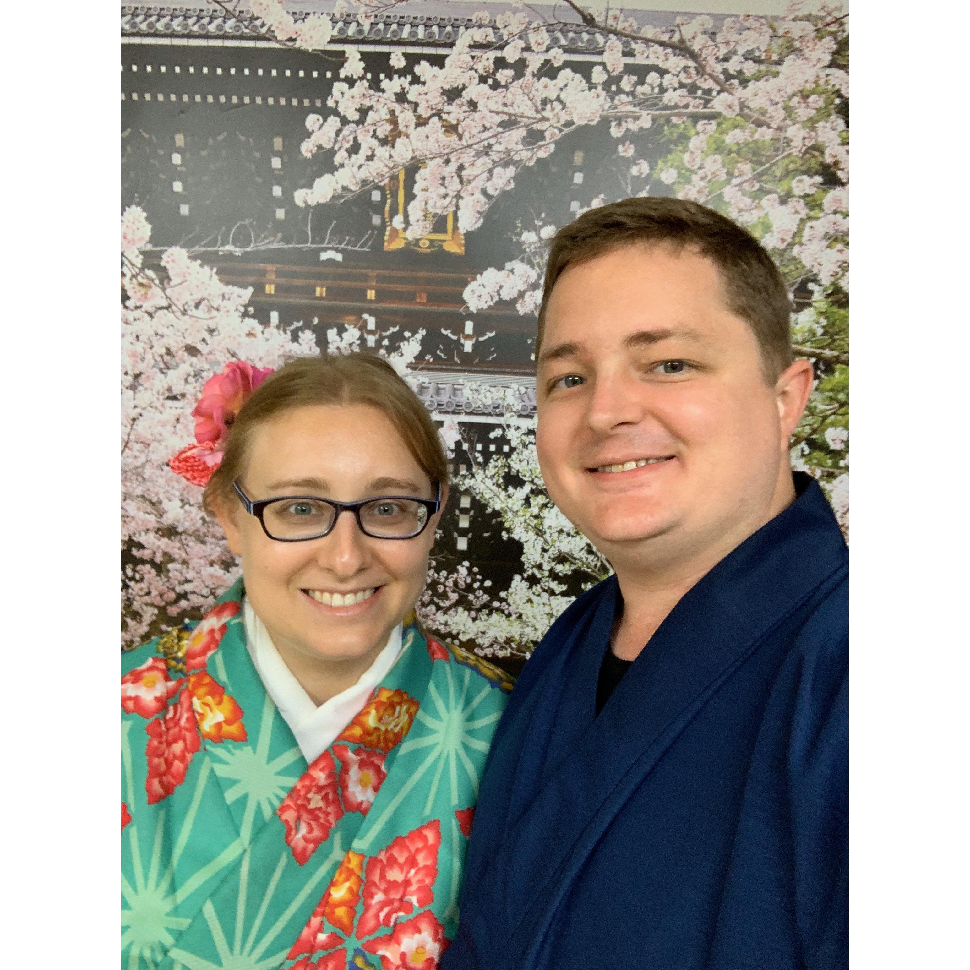 In kimono in Kyoto, Japan in July 2019.