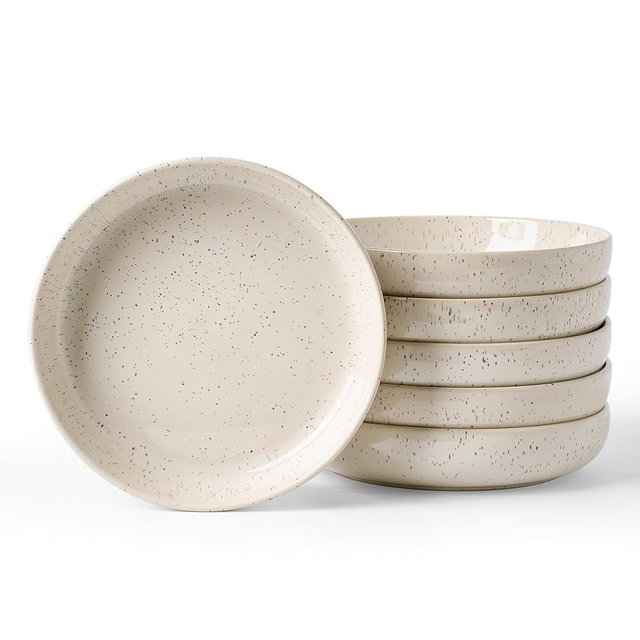 famiware Milkyway 33 oz Bowl Set, Pasta Bowls Set of 6, Salad Bowls, Double Reactive Glaze, Sturdy & Stackable, Ideal for Housewarming, Festivals, Creamy White with Speckles
