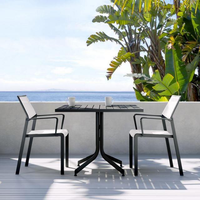 Outdoor Dining Set: Lanai White Mesh Square Outdoor Dining Chairs and Lanai Square Fliptop Outdoor Dining Table
