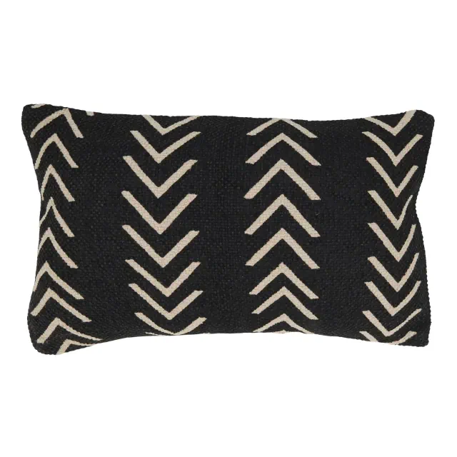 12"x20" Oversize Chevron Design Poly Filled Lumbar Throw Pillow Black - Saro Lifestyle: Cotton Weave, Indoor Decorative Accent, Zippered