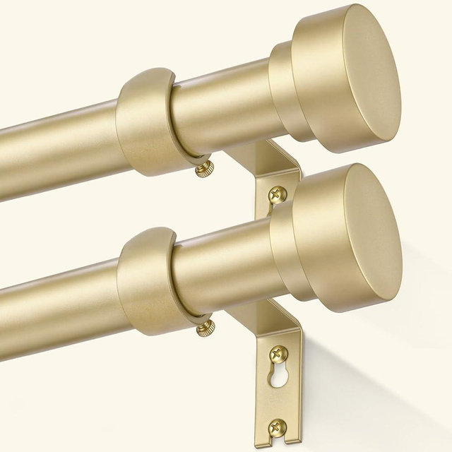 GEEBOBO 2 Pack Gold Curtain Rods for Windows 72 to 144 Inch, 1 Inch Adjustable Heavy Duty Decorative Curtain Rods, W1 (Gold, 32"-150",2 Pack)