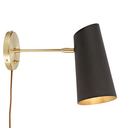 Cypress Medium Sconce Plug-In, Gold with Black Shades