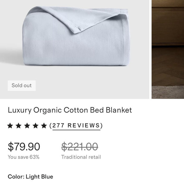 Luxury Organic Cotton Bed Blanket - Light Blue, King/Cal King