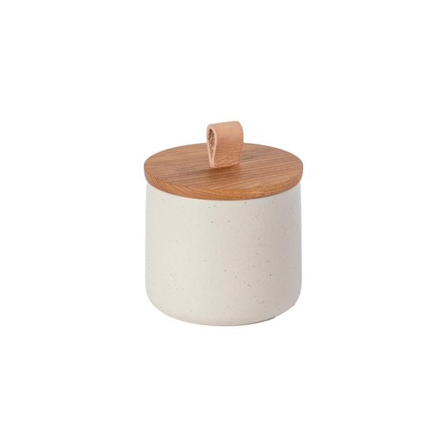 Casafina Pacifica Collection Stoneware Ceramic Canister w/ Oak Wood Lid (Vanilla)