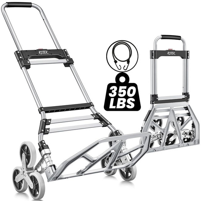 RJTEK 【Upgraded Version】 Stair Climber Hand Truck and Dolly, 350 Lb Capacity Stair Climbing cart Heavy-Duty Trolley Cart Heavy-Duty Luggage cart Stair Dolly Lightweight with Telescoping Handle
