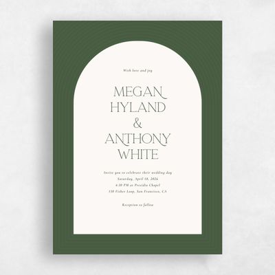Dark Olive, Green Wedding Invitation - Majestic Arch