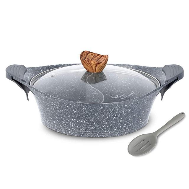 Shabu Shabu Pot with Lid Non-Stick Casserole Induction Shabu Shabu Hot Pot with Divider, 11.8 Inch, 4.5L, 5.64lb - Grey