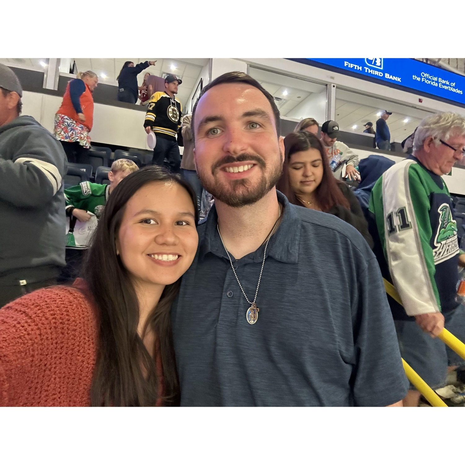Kristy and Alex at Herz arena to see a Florida Everblades hockey game.