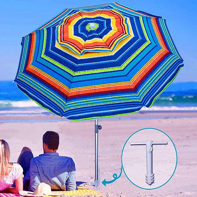 AMMSUN 7ft Beach Umbrella Adjustable Height with Sand Anchor Air Vent Zinc Tilt Silver Coating Inside Telescoping Pole Multicolor Green
