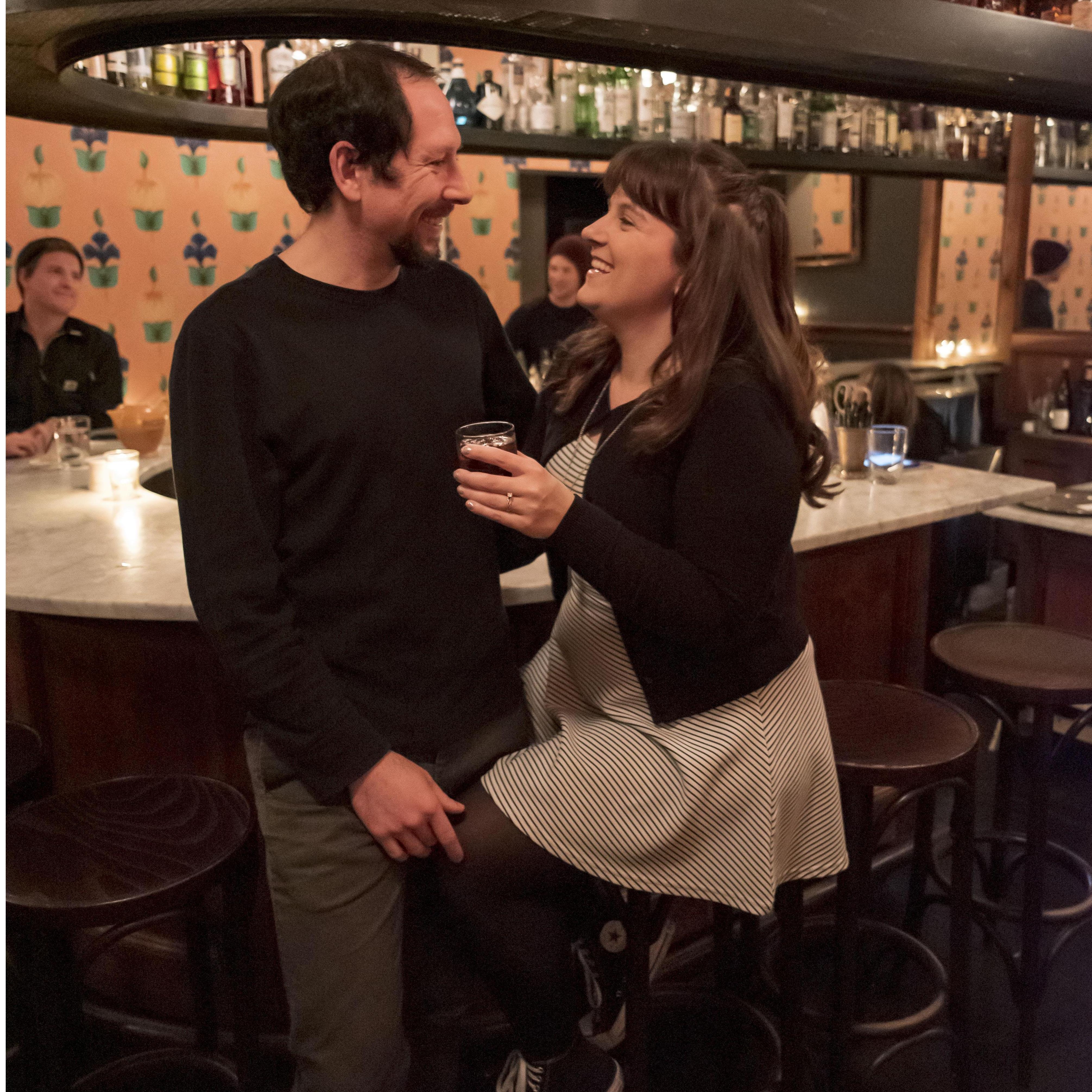 Enjoying a drink at one of our favorite Portland bars