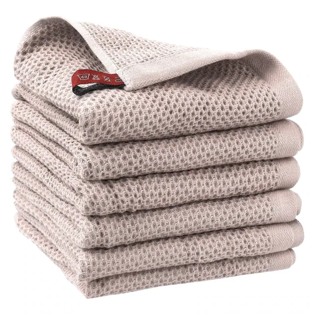 Unique Bargains Cotton Solid Lint Free Kitchen Towels 6 Pcs Pink 12" x 12"