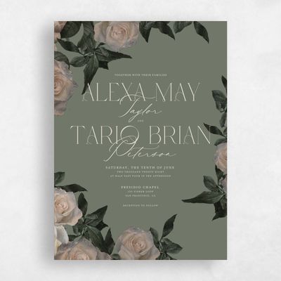 Dark Sage, Green Wedding Invitation - Poet Portrait