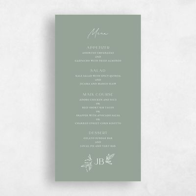 Sage, Green Wedding Menu - Phippsburg