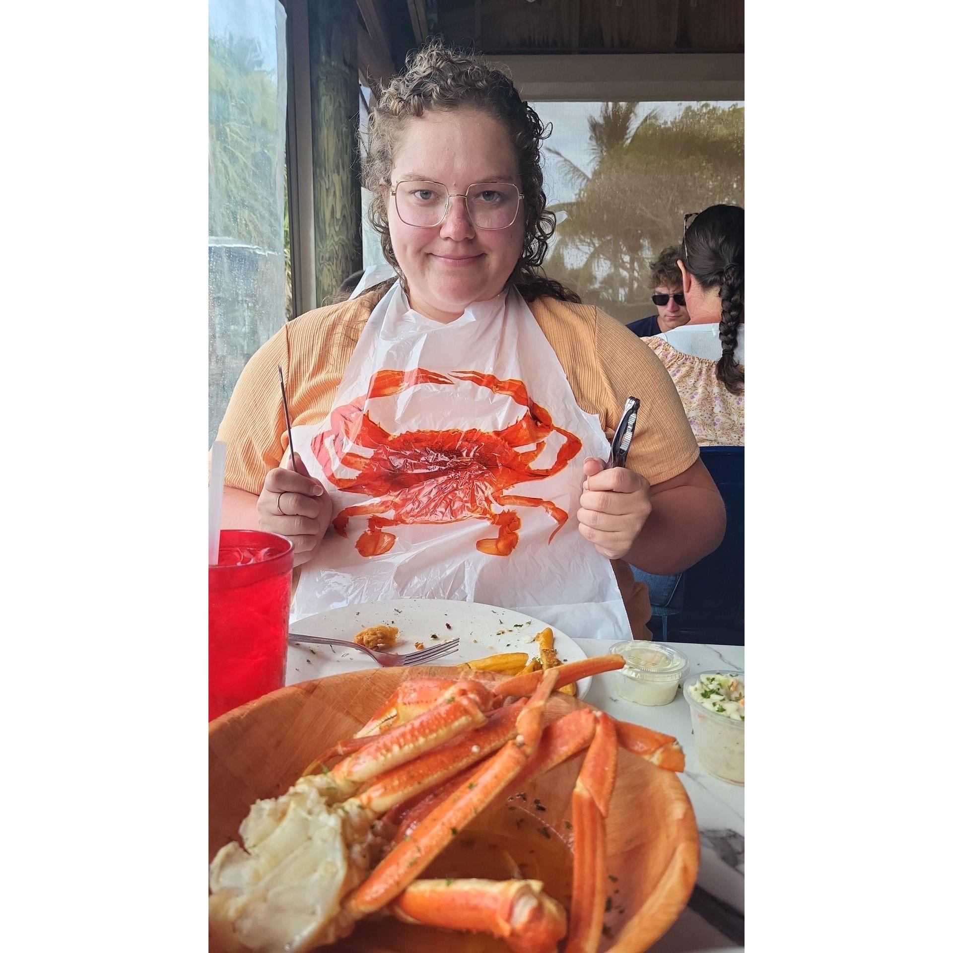 Lindsey loves crab & introducing Isaac to new food!