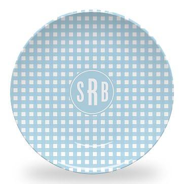 Melamine Plate, Gingham, Light Blue
