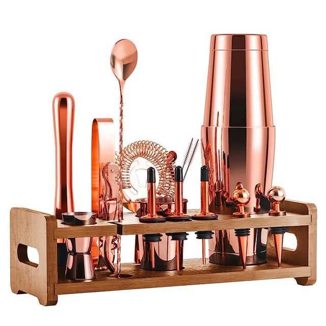 SOING Mixology 24-Piece Bartender Kit,Perfect Home Cocktail Shaker Set for Drink Mixing,Stainless Steel Bar Tools With Stand,Velvet Carry Bag & Recipes Cards Included