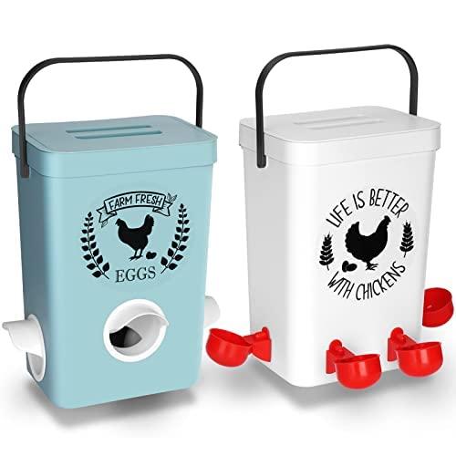 ‎Tgeyd Chicken Feeder and Chicken Waterer Set - Hanging Automatic Chicken Feeder No Waste - Chicken Coop Accessories - Poultry Waterer with 3 Gallon/26 Pounds