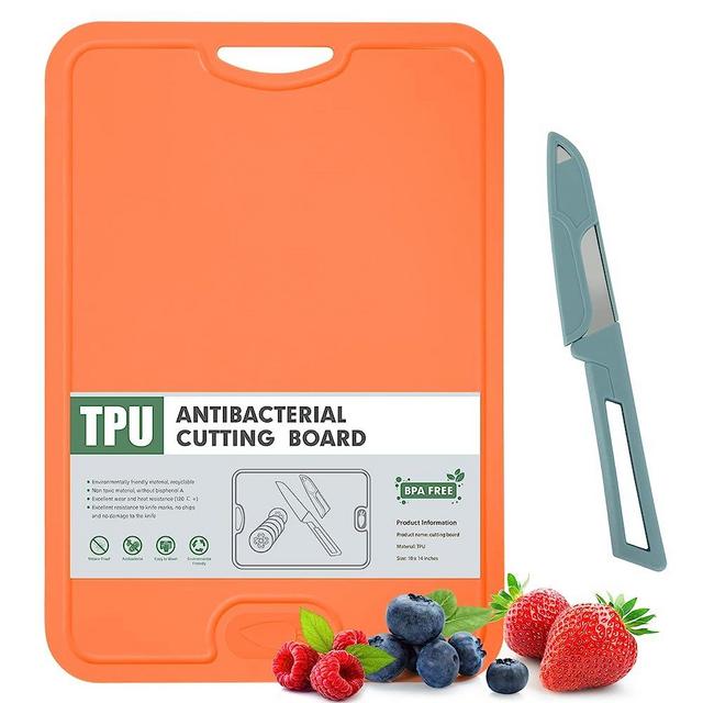 Gintan TPU Cutting Board, BPA-Free, With Knife and Juice Groove,Scratch Resistant Flexible Cutting Boards for Kitchen, Dishwasher Safe, Easy-Grip Handle, Non-Slip