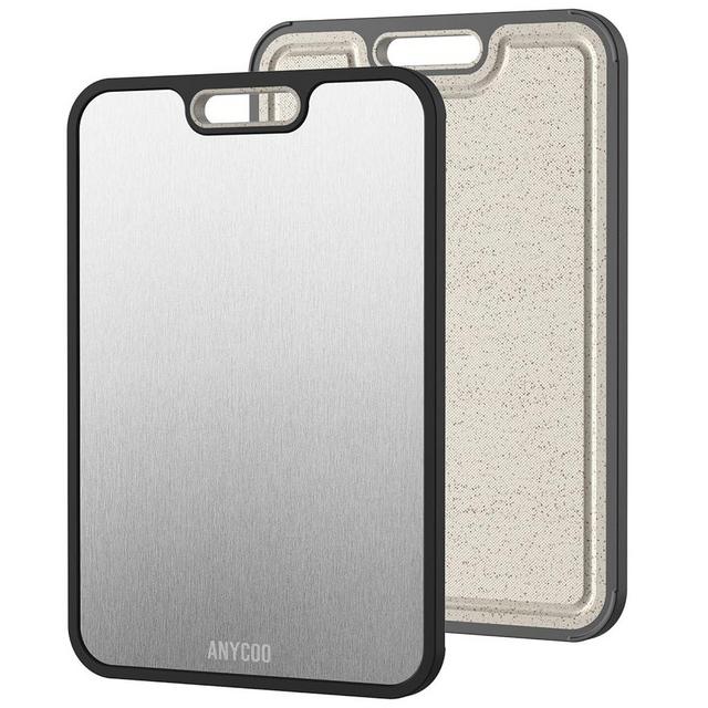 Anycoo Titanium Cutting Board, Double Sided Titanium Cutting Boards for Kitchen, Pure Titanium/Wheat Straw PP Chopping Board, Large Size 15.2"×10.4", Dishwasher Safe