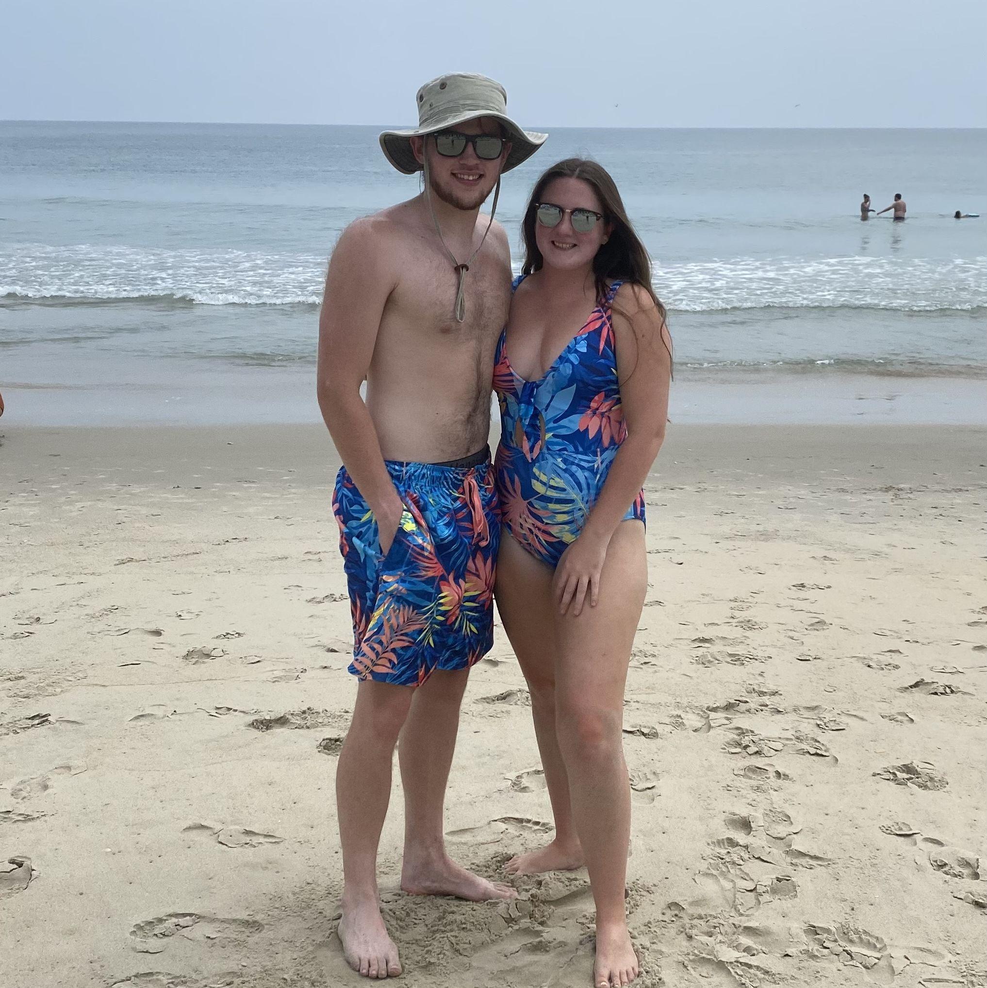 Matching bathing suits at the beach, 2021!