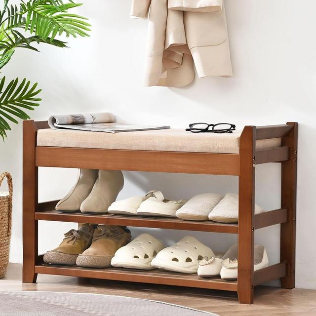 PETKABOO Shoe Rack Bench with Cushion, Entryway Bench Shoe Bench Shoe Storage Bench, Shoe Rack for Front Door Entrance, Shoe Rack Organizer for Entry, Hallway, Bedroom, Living Room