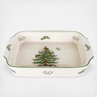 Christmas Tree Rectangular Handled Dish