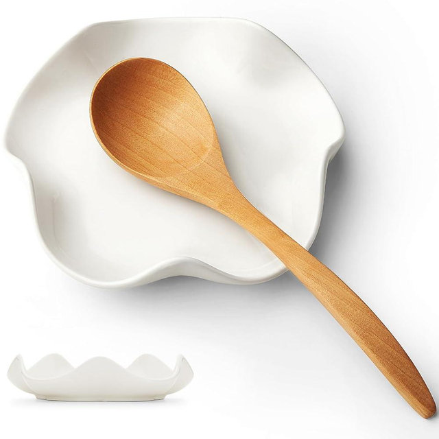 Spoon Rest for Stove Top, 5.3 Inch Ceramic Spoon Holder for Kitchen Counter, Coffee Spoon Holder, Cooking Utensil Rest for Spoons, Ladles, Tong, Heat-Resistant Spoon Rest, Housewarming Gifts