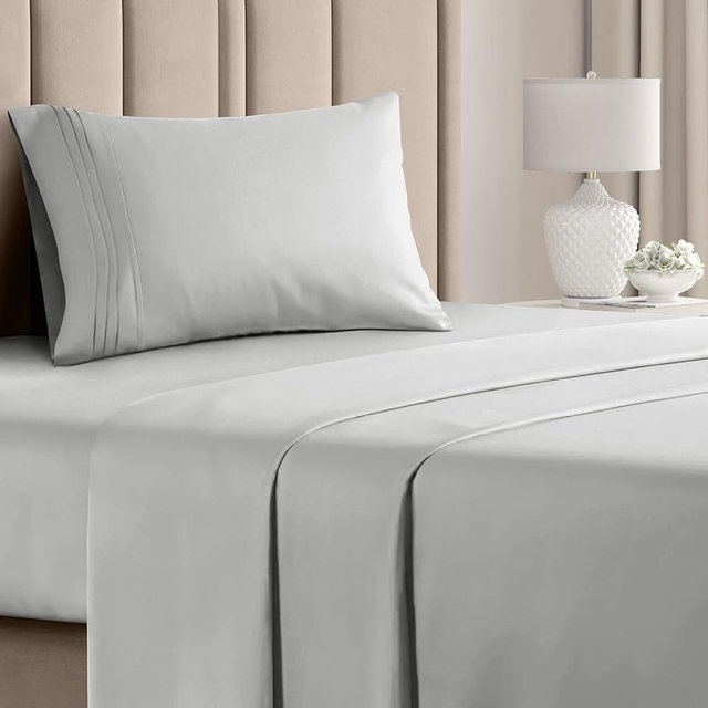 Twin XL Size 3 Piece Sheet Set - Comfy Breathable & Cooling Sheets - Hotel Luxury Bed Sheets for Women & Men - Deep Pockets, Easy-Fit, Soft & Wrinkle Free Sheets - French Grey Oeko-Tex Bed Sheet Set