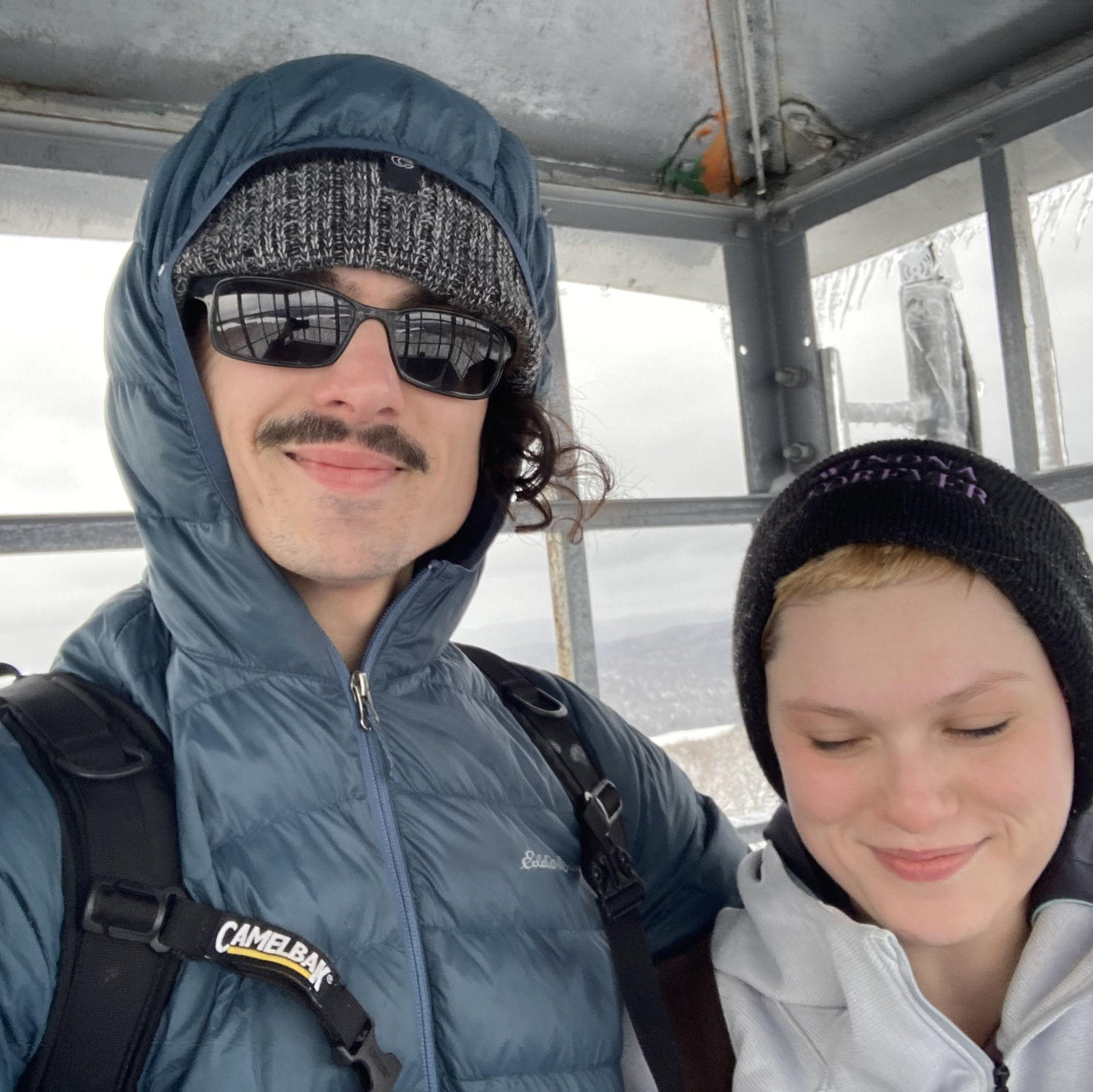 Our first photo together. We hiked to the fire tower on Kane Mountain.