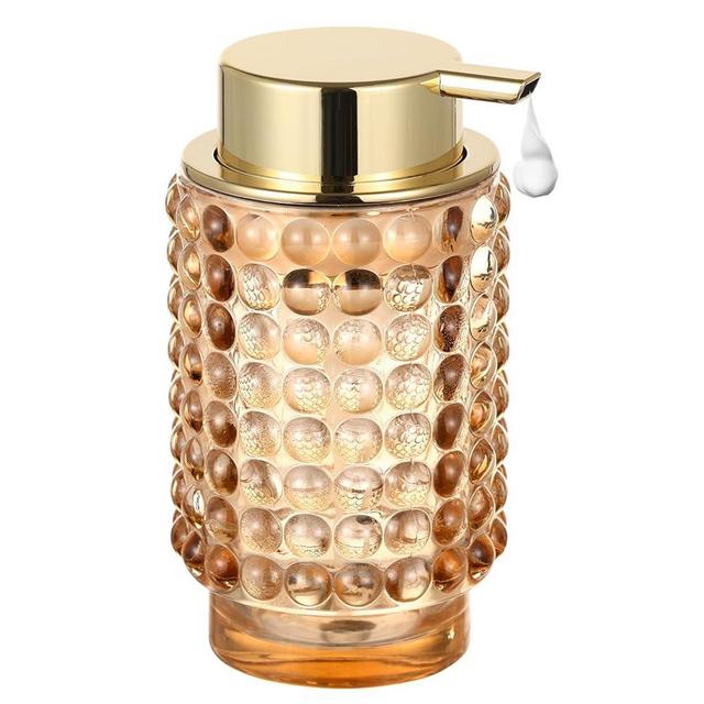 LEICURACE Glass Foaming Hand Soap Dispenser Foaming Soap Dispenser for Bathroom Decor Soap Dispenser with Pump（Foam Type/Amber）