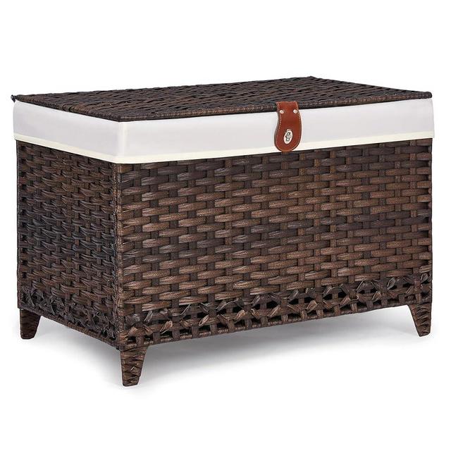 Honjourai Wicker Storage Basket with Lid,Rattan Shelf Basket with Removable Liner Bag,160L Storage Bin,Storage Trunk with Heightened Feet,Storage Container for Wardrobe,Home Organizer