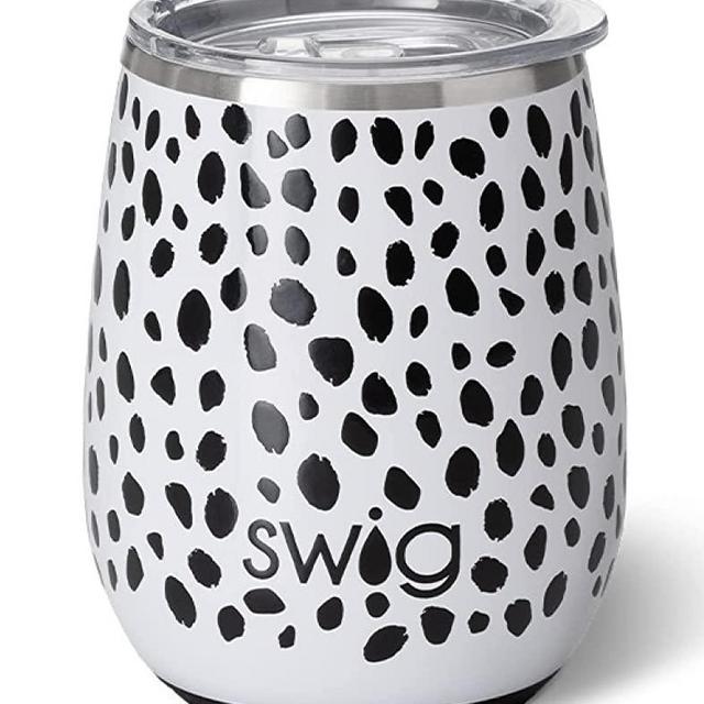Swig Life 14oz Insulated Wine Tumbler with Lid | 40+ Pattern Options | Dishwasher Safe, Holds 2 Glasses, Stainless Steel Outdoor Wine Glass (Spot On)