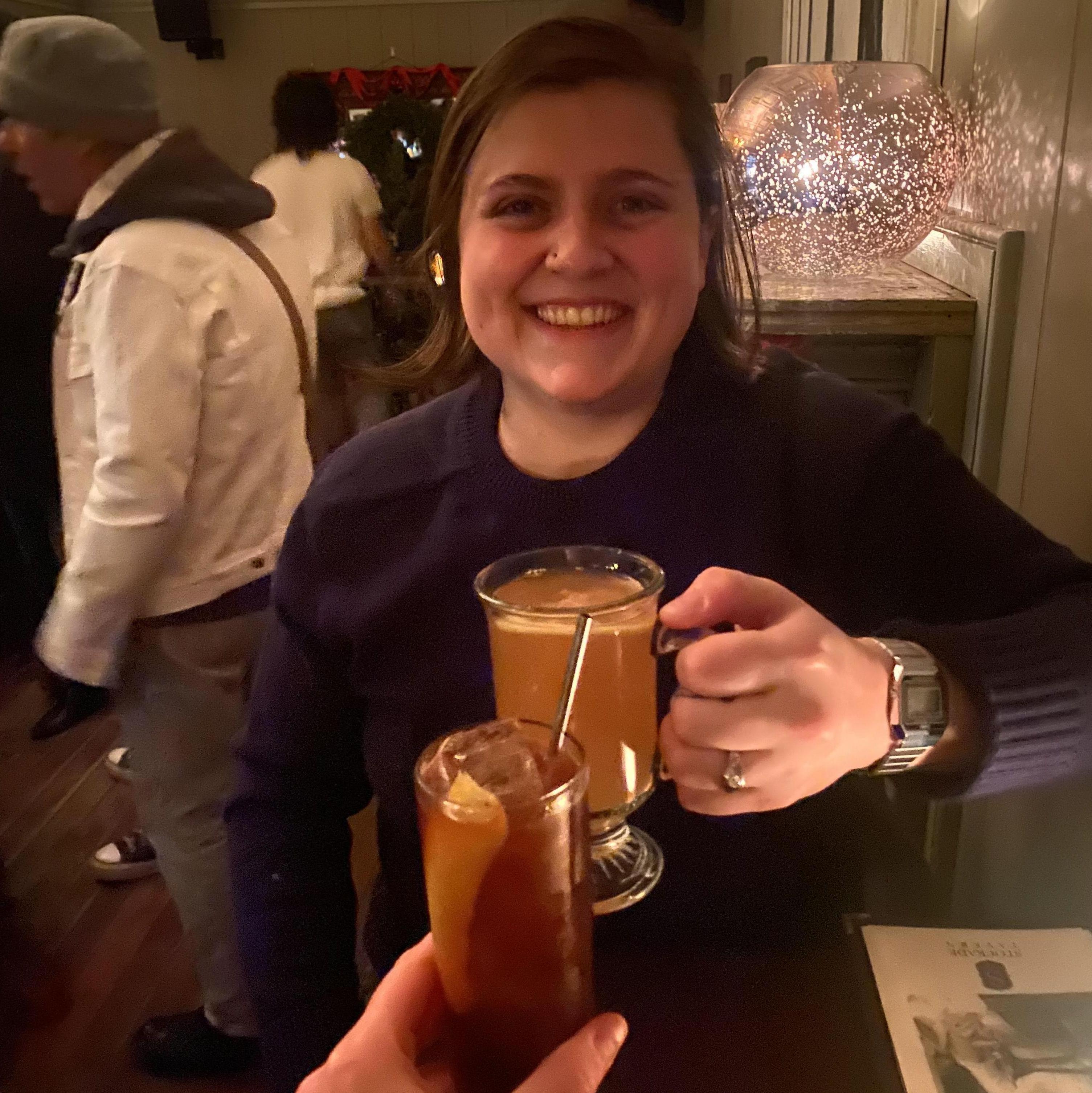 Celebratory drinks at our favorite bar, Stockade Tavern, after Quinn proposed back to Kelsey