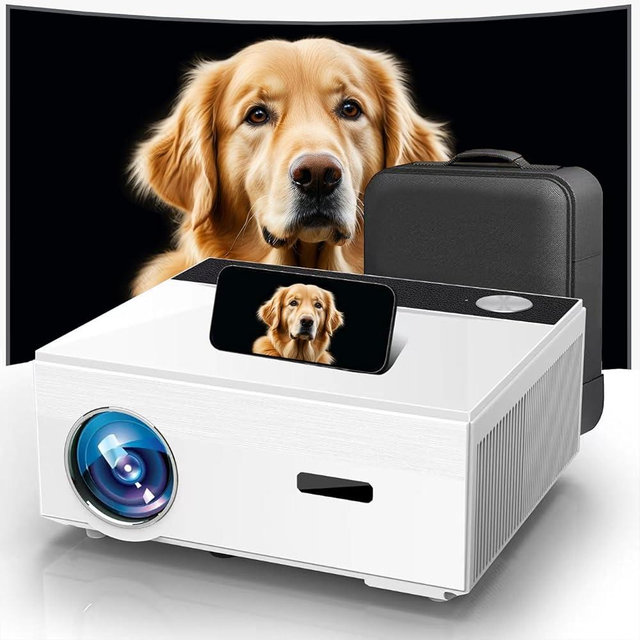 [Auto Focus & Auto Keystone] Smart 4K Outdoor Projector with WiFi and Bluetooth,1600 ANSI 4K Movie Projector,50% Zoom & 30W Speaker,Dust-Proof,Home Theater Projector 4K+ for Phone/TV Stick/PC