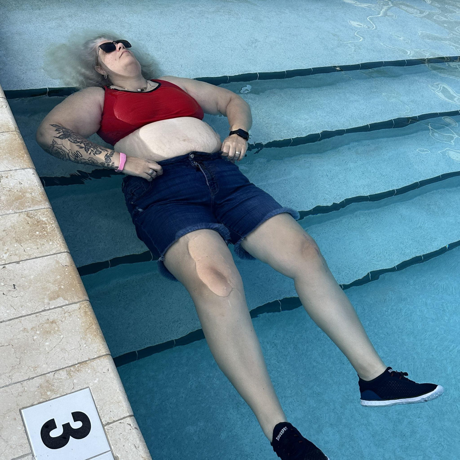 At the "adults only" pool at Isla Bella Resort in the Keys, Lisa thought she was safe to float like the beautiful manatee that she is. Kristy's phone privileges have since been revoked.