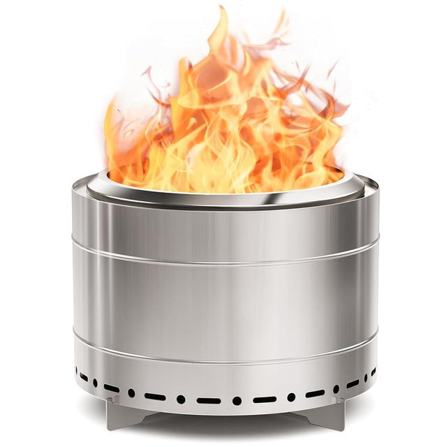 Panovue 22 inch Smokeless Fire Pit with Carry Bag, Stainless Steel Outdoor Smokeless Firepit, Wood Burning Fire Pits for Camping, Bonfire,Low Smoke Firepit for Outside(Silver)