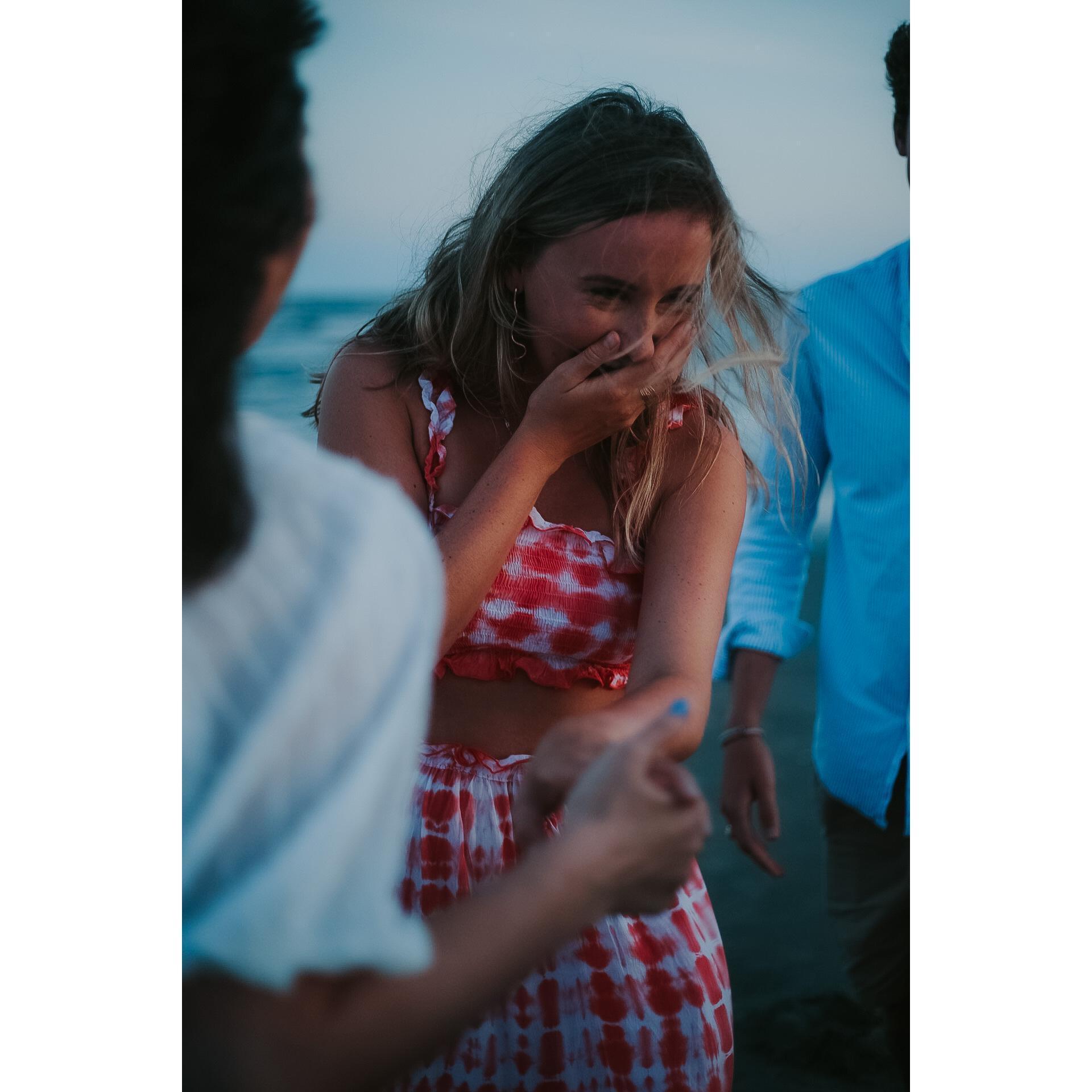 Me after realizing Louis' parents and sister were walking up the beach after he proposed!