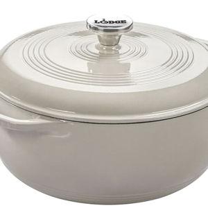 Lodge Essential Enamel Cast Iron Dutch Oven 6 Quarts - Perfect for Bread Baking, Braising, Marinating & Slow Cooking - Features Moisture-Sealing Lid & Dual Handles - Kitchen Essentials - Oyster White