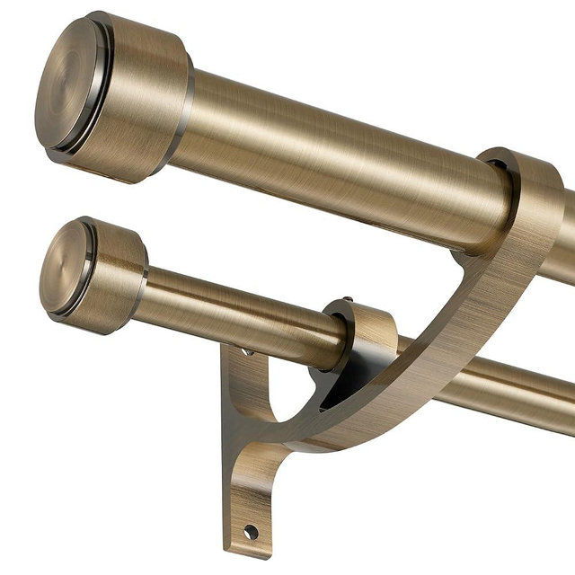 Double Curtain Rods with Aluminum Bouquet Brackets and Finials, Gold Curtain Rods for Windows 72-144'',1''Front and 5/8''Back Double Drapery Rods for Blackout and Sheer Curtain Panels