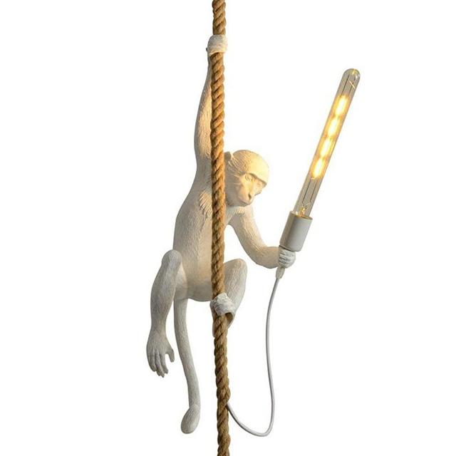 CHABEI Loft Vintage Resin Hemp Rope Monkey Pendant Light Fixture Chandelier Industrial Retro E26 Edison Ceiling Pendant Lamp for Dining Living Room Bedroom Bar Cafe (White)