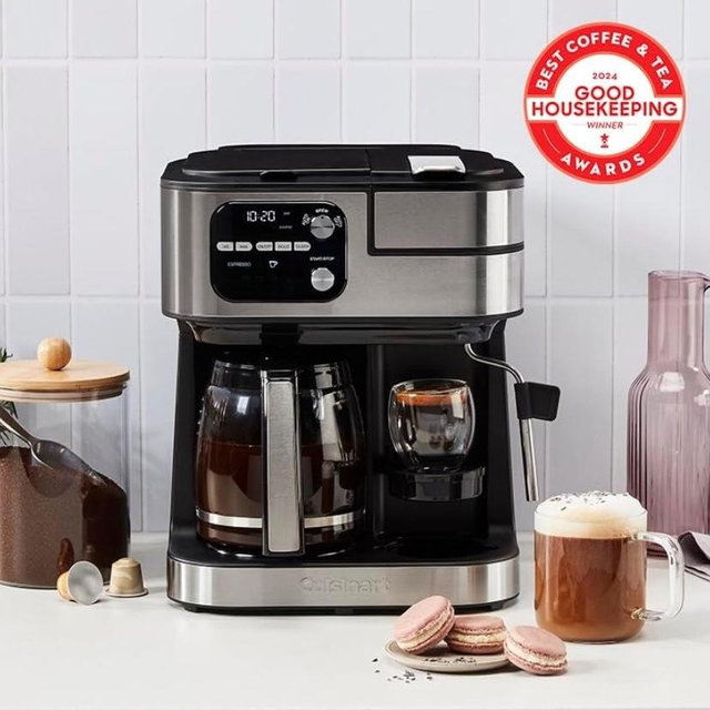 Cuisinart Coffeemaker, Coffee Center Barista Bar 4-In-1 Coffee Machine, Single-Serve Coffee, Espresso & Nespresso Capsule Compatible, 12-Cup Carafe, Black, SS-4N1NAS